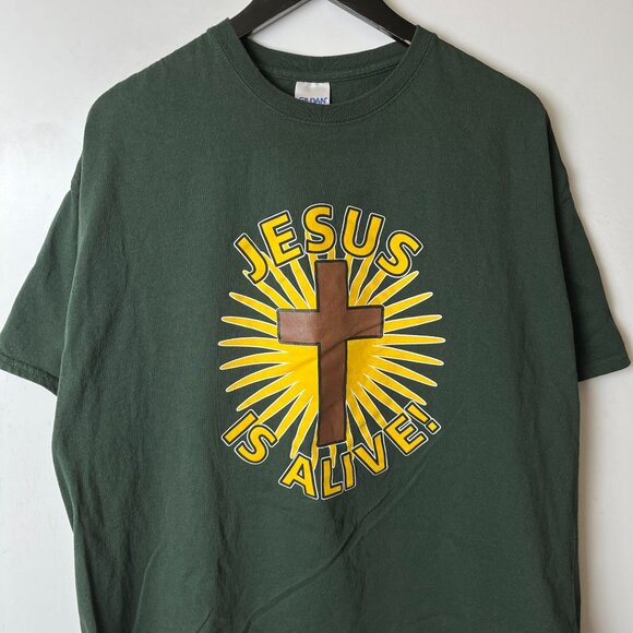 Jesus is Alive T Shirt Vintage Y2K Extra Large XL Adult Green Graphic Tee - Picture 5 of 16
